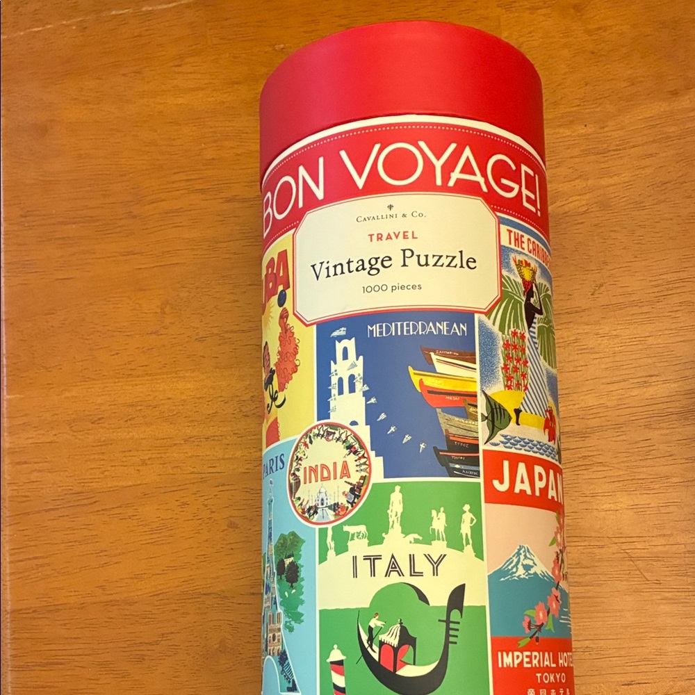 Cavallini & Co. Bon Voyage Red Vintage Travel Puzzle - 1000 Piece